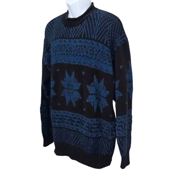 Gant Handmade Sweater Mens XL Snowflake Pattern Blue Black Cotton Vintage 90s. - Picture 4 of 14